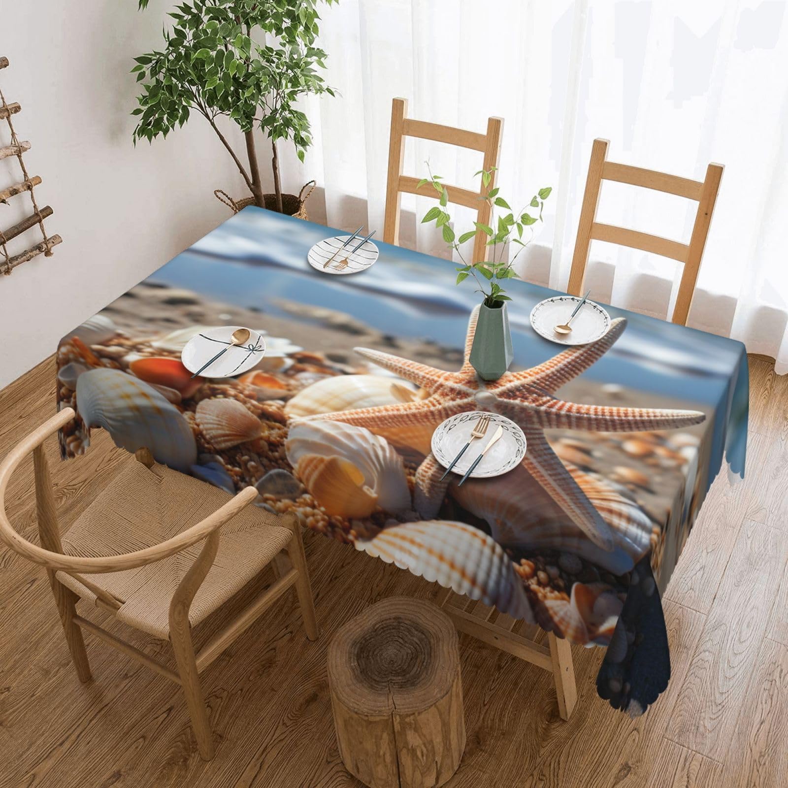 Rectangle Tablecloth 137x183 cm Waterproof Tablecloth for Dining Tables Kitchen Farmhouse Tablecloths Sea Beach Starfish Table Cloth Wrinkle Free Table Cover for Dining Buffet Wedding Party