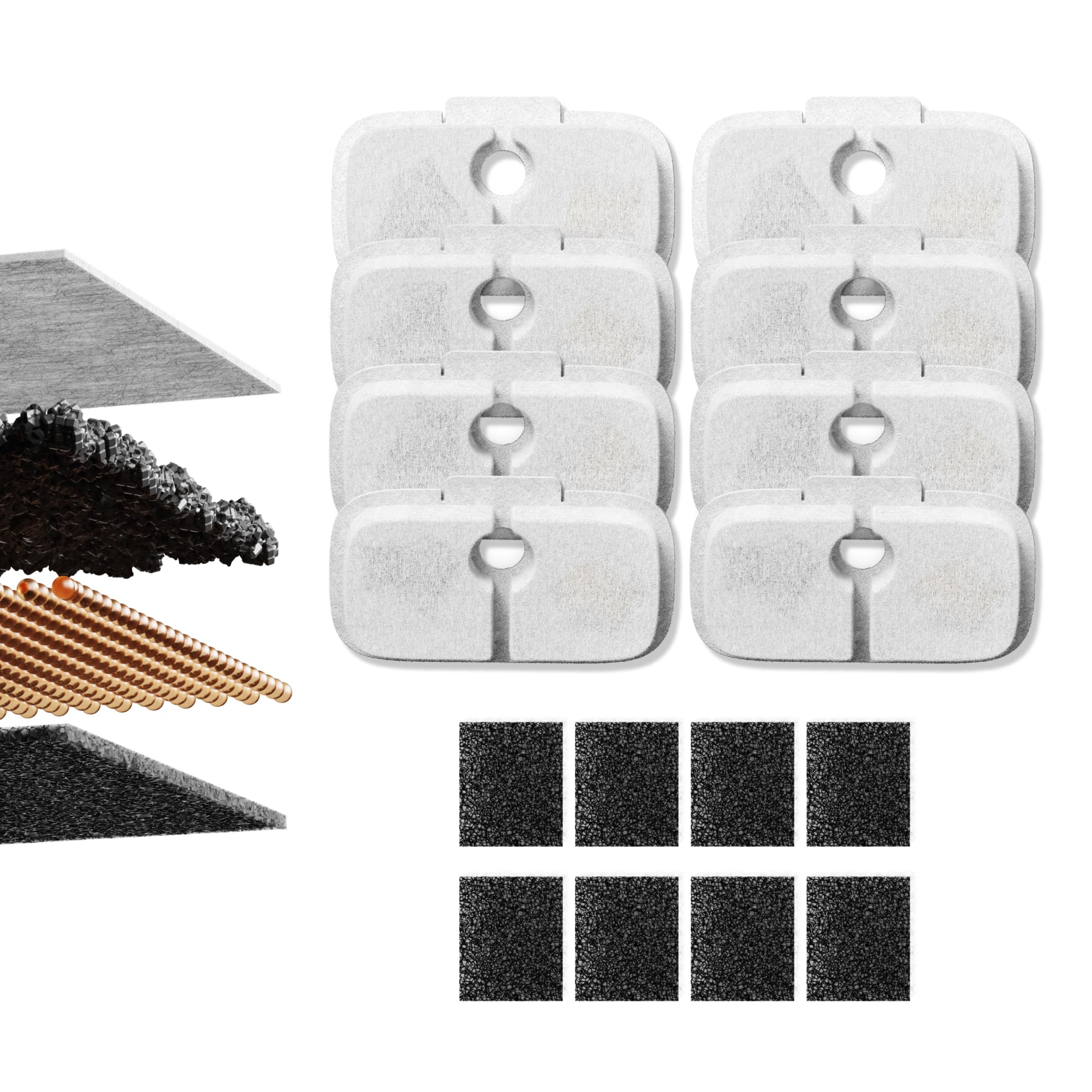 PETLIBRO Cat Water Fountain Filter Replacement, 8 Pack Dockstream Replacement Filters for Cat Fountain PLWF106/116/105/115/005/305, Pet Water Fountain Filter with Pump Sponges, 4-Month Supply