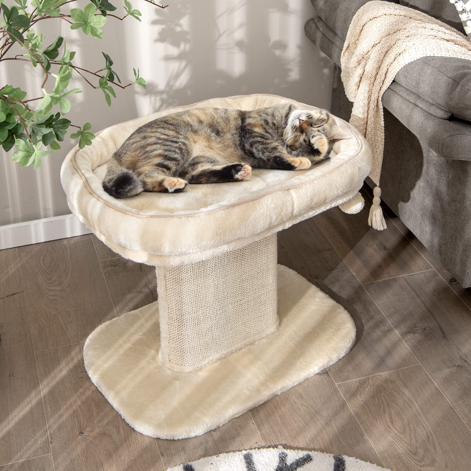 GOPLUS Árbol Rascador Pequeño para Gatos de Altura 50 CM con Poste Rascador de Sisal, Torre de Actividades de Carga 20 KG con Soporte de Peluche y Juguete de Bola Colgante, 59×40×50 CM, Beige
