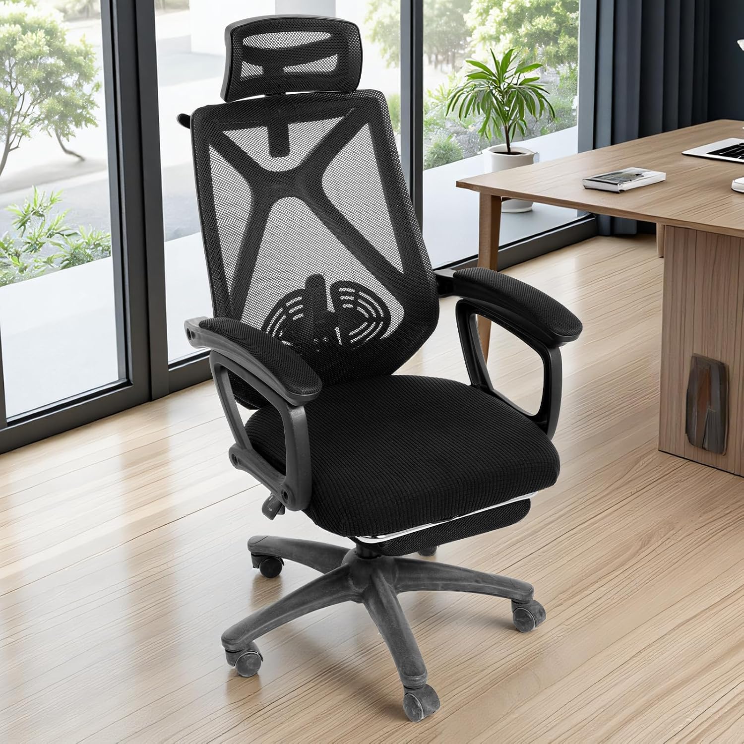 Trinkrittey Desk Chair Cover Black Stretchable Office Chair Seat Cover Thick Computer Slipcover for Desk Chairs Seat Machine Washable