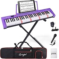 Lexington 61-Key Portable Keyboard Piano for Beginners & Adults - Lighted Keys, Teaching Modes, Stand, Case, Mic (Purple)