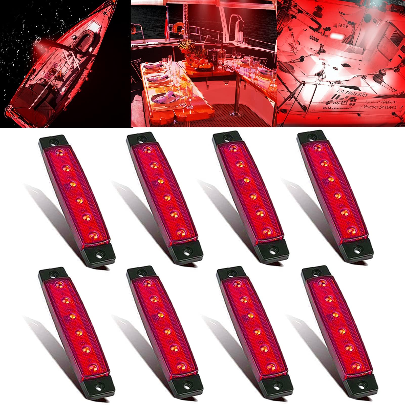 Marine Boat Lights, Utility 6 LED Boat Interior Navigation Courtesy Strip Lights Deck Cockpit Decoration Light, 12V Waterproof for Pontoon Kayak Yacht Sailboat (8Pcs) (Red)