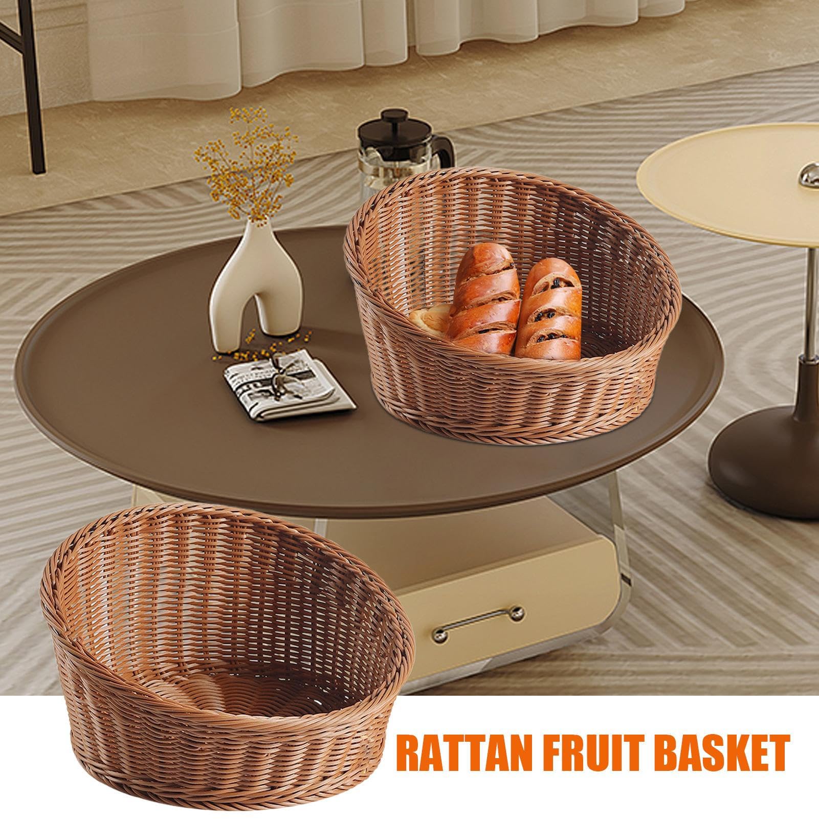 Cesta expositora para pan bandeja organizadora portafrutas imitación ratán | Cesta De Mimbre Para Servir Pan mesa mostrador verduras y pasteles restaurante picnic panadería