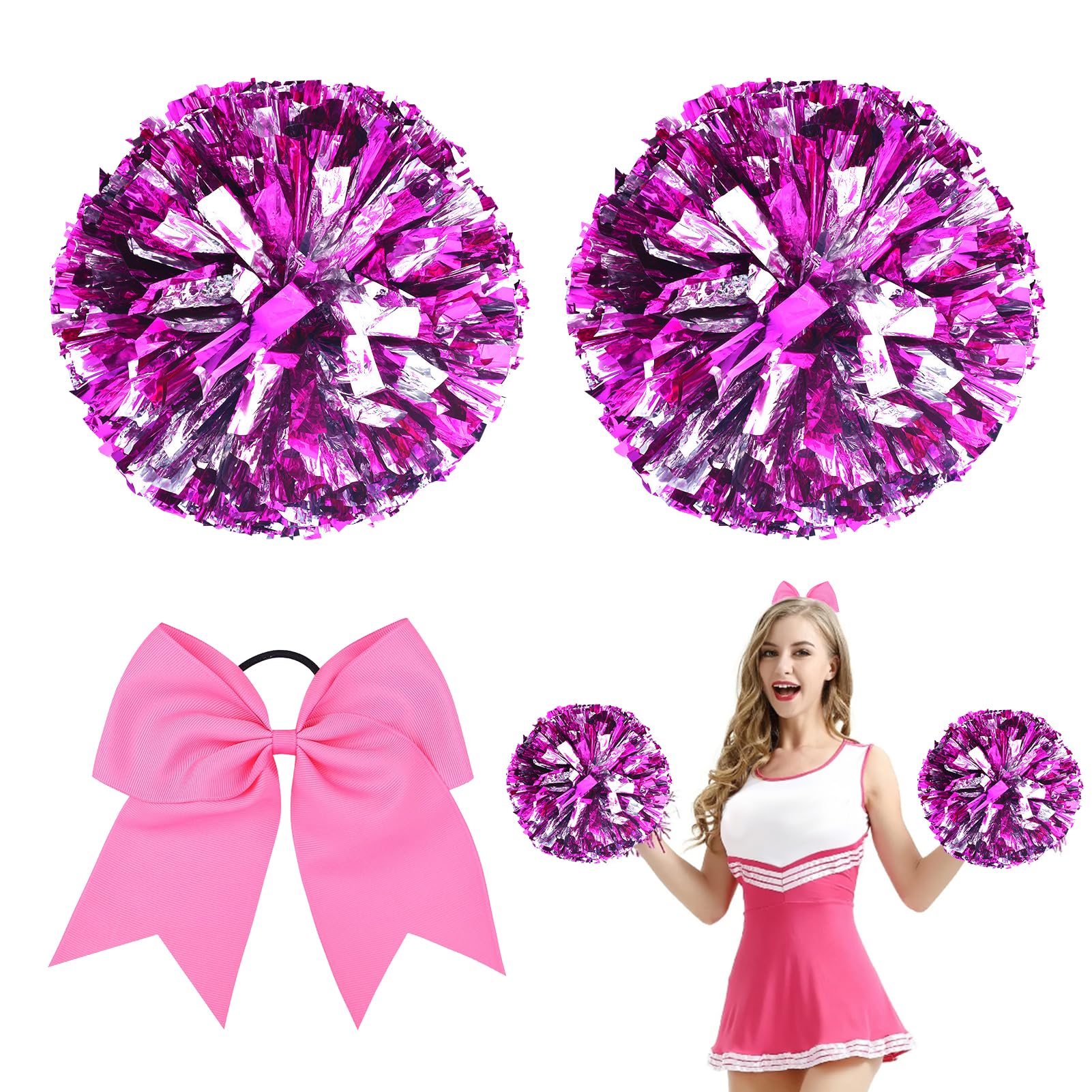 3 Piezas Pompoms Animadoras, Pompones de Animadora con Asas, Pompones Animadora, Cheerleader Pompom para Deportes Team Spirit Cheering Reemplazo para Fiestas Pompones Deportivos (Rojo) — view 8