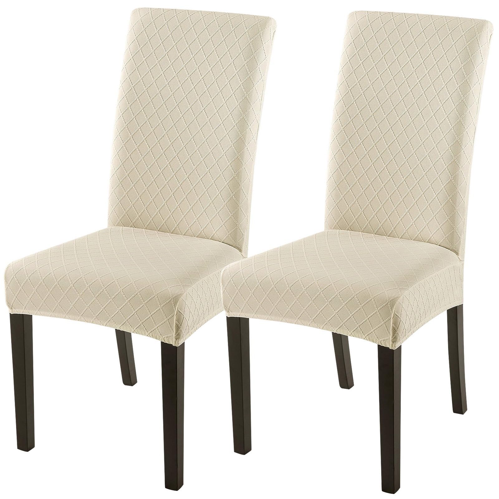 SearchI Dining Room Chair Covers Set of 2, Stretch Jacquard Parsons Chair Slipcovers Super Fit Removable Washable Kitchen Chair Protector Cover for Dining Room, Hotel, Ceremony (Beige Rhombus)