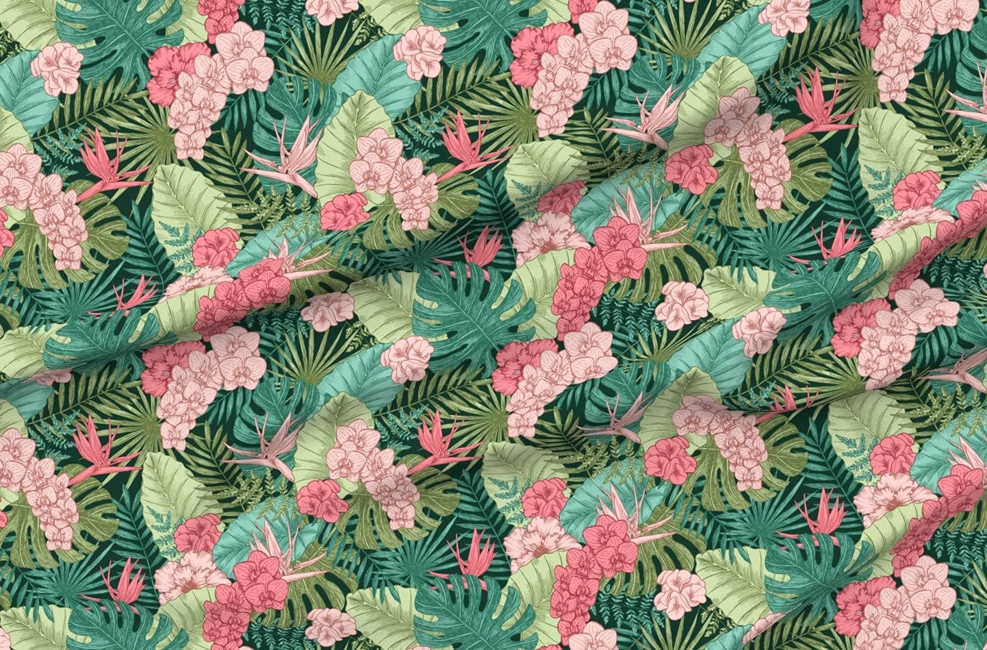 Spoonflower Fabric - Exotic Flowers Leaves Leaf Parrot Pink Beach Paradise Printed on Minky Fabric by The Yard - Sewing Baby Blankets Quilt Backing Plush