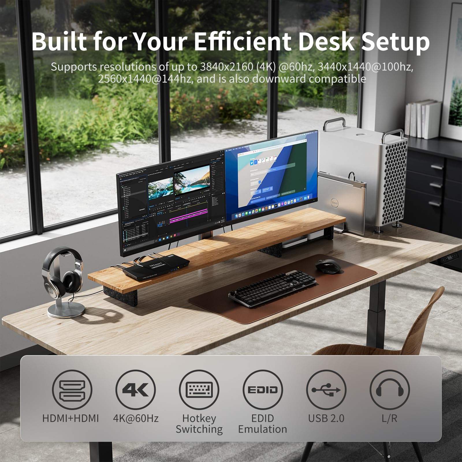TESmart Pack HDMI KVM 4K@60Hz 2 PC 2 Moniteur + Câble HDMI 2.1 Fibre Optique 10 m 48 Gbit/s 8K@60Hz HDCP 2.3