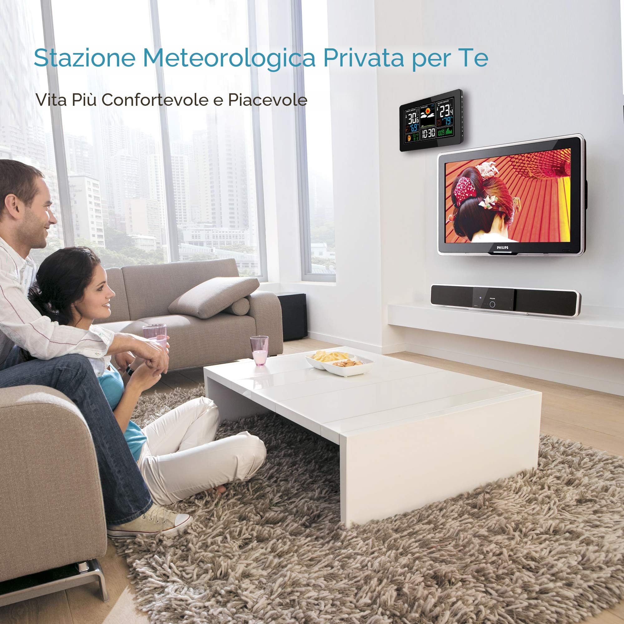 Stazione Meteo Meterologica Digitale con Sensore Esterno Wireless Automatica con Schermo LCD Display Sveglia Orario Data Temperatura umidità Previsioni Meteo