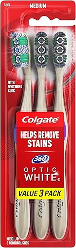 Colgate Cepillo de dientes blanco óptico de 360 grados, mediano, 3 unidades