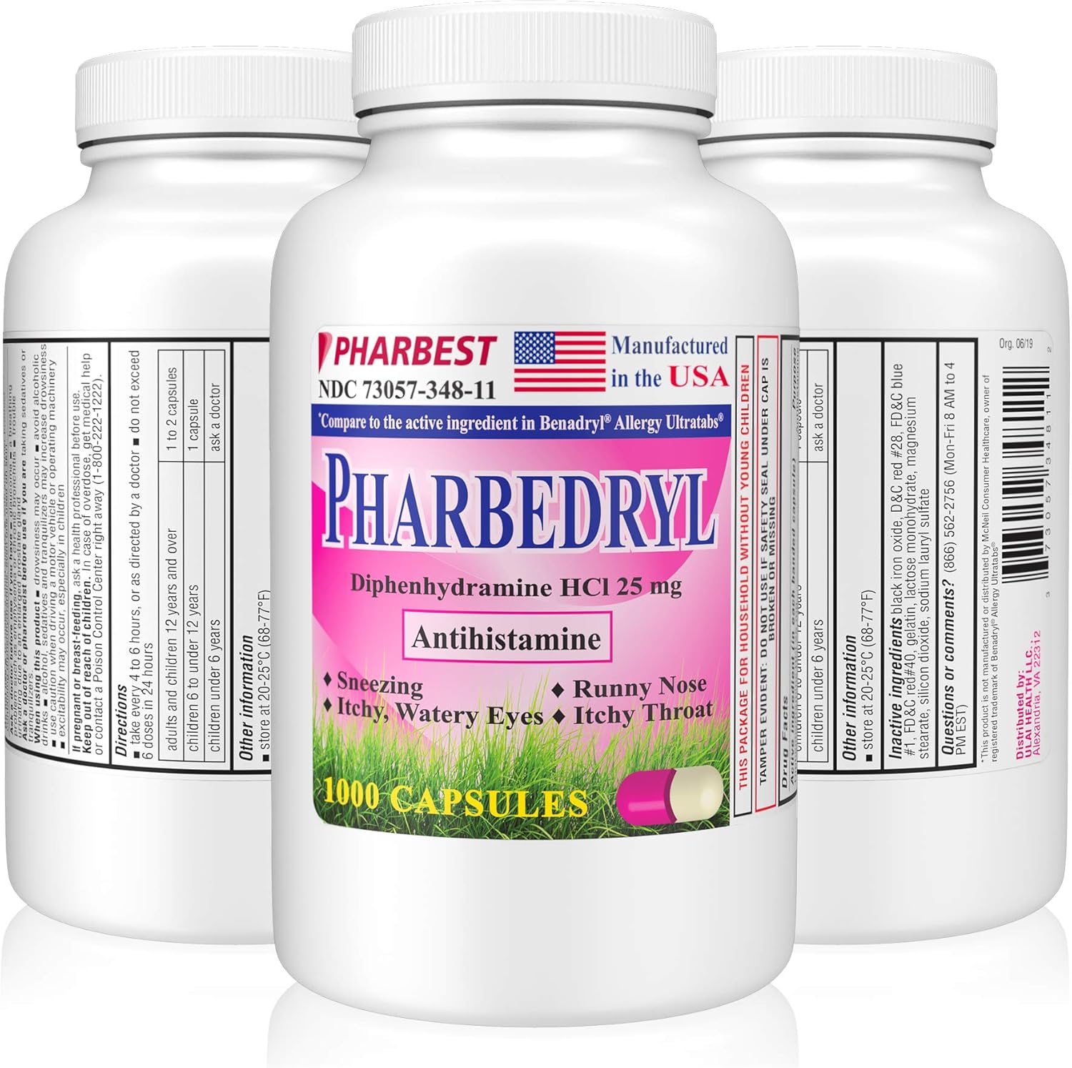 1000 Allergy Medication Capsules [Made in USA] | Sneezing, Itchy, Watery Eyes, Runny Nose, Swollen Face, Sinus Relief | Diphenhydramine HCl 25mg | Compare to Benadryl, Premium Antihistamine