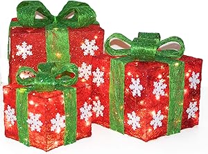 Christmas Lighted Gift Box Décor, Small Medium and Large Present Boxes Best Yard/Home Décor