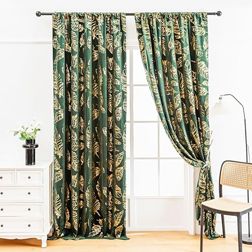 Miniatura 10 de Cortinas de terciopelo verde champán con estampado geométrico brillante, patrón geométrico de lujo, sala de estar, dormitorio, gruesas, súper