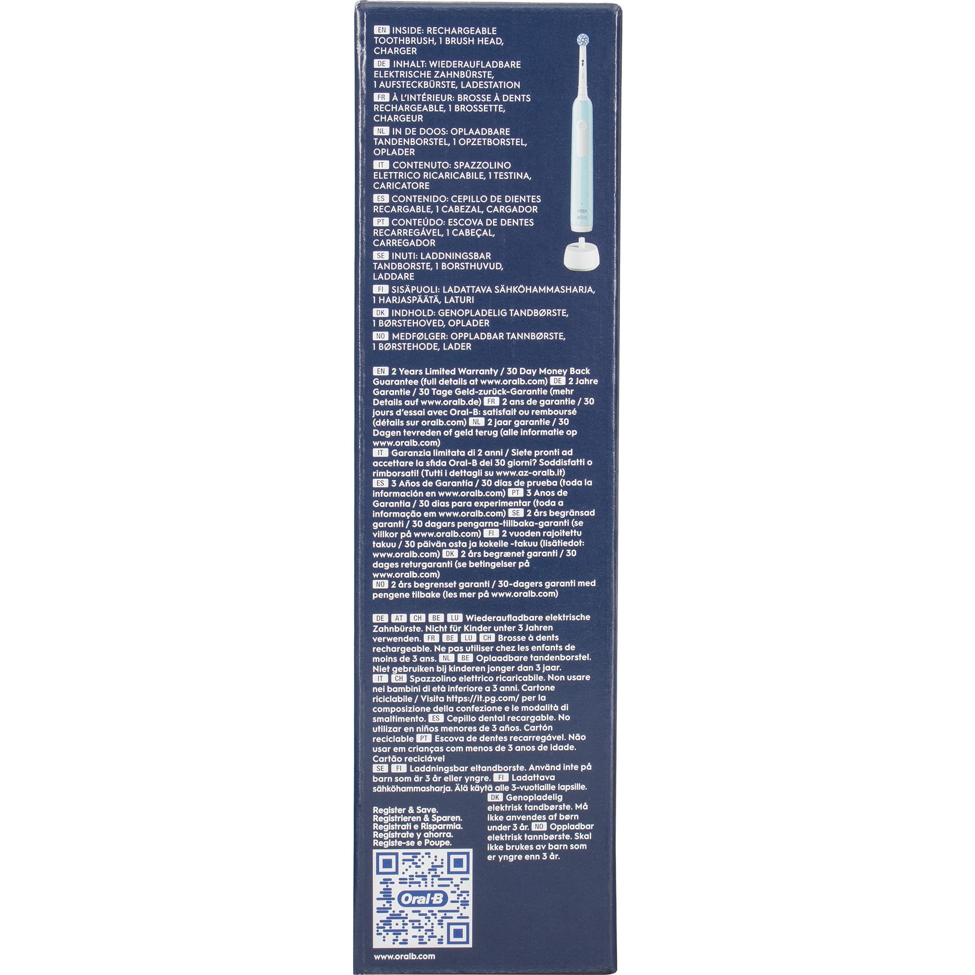 Oral-B Brosse à dents électrique rechargeable série 1 bleu avec 1 tête de rechange. 1 brosse à dents