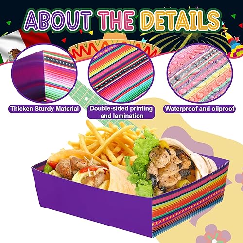 Miniatura 4 de Harloon Paquete de 36 bandejas de papel para fiestas mexicanas de 5 libras, nachos grandes, bandejas de papel para fiestas, hamburguesas, papas