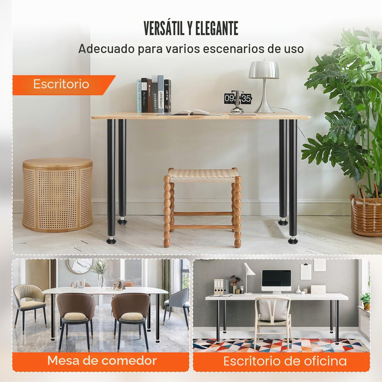 VEVOR Patas de Mesa 4 Piezas Patas de Escritorio Ajustables 762 mm Capacidad de Carga 544kg de Acero Sólido Instalación Rápida Patas Resistentes de Muebles para Bricolaje Hogar Oficina Comedor, Negro