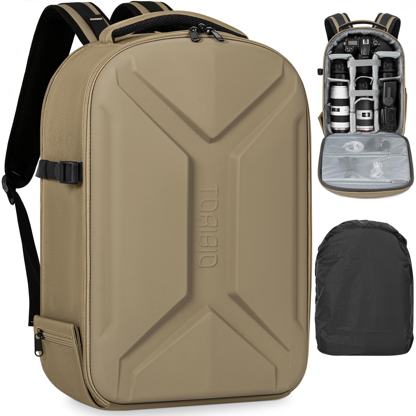Camera Backpack, Hardshell DSLR Photography Camera Bag with Rain Cover, Waterproof Hard Shell Camera Case with Tripod Holder & 15.6" Laptop Compartment Compatible with Canon/Nikon/Sony/DJI Mavic Drone