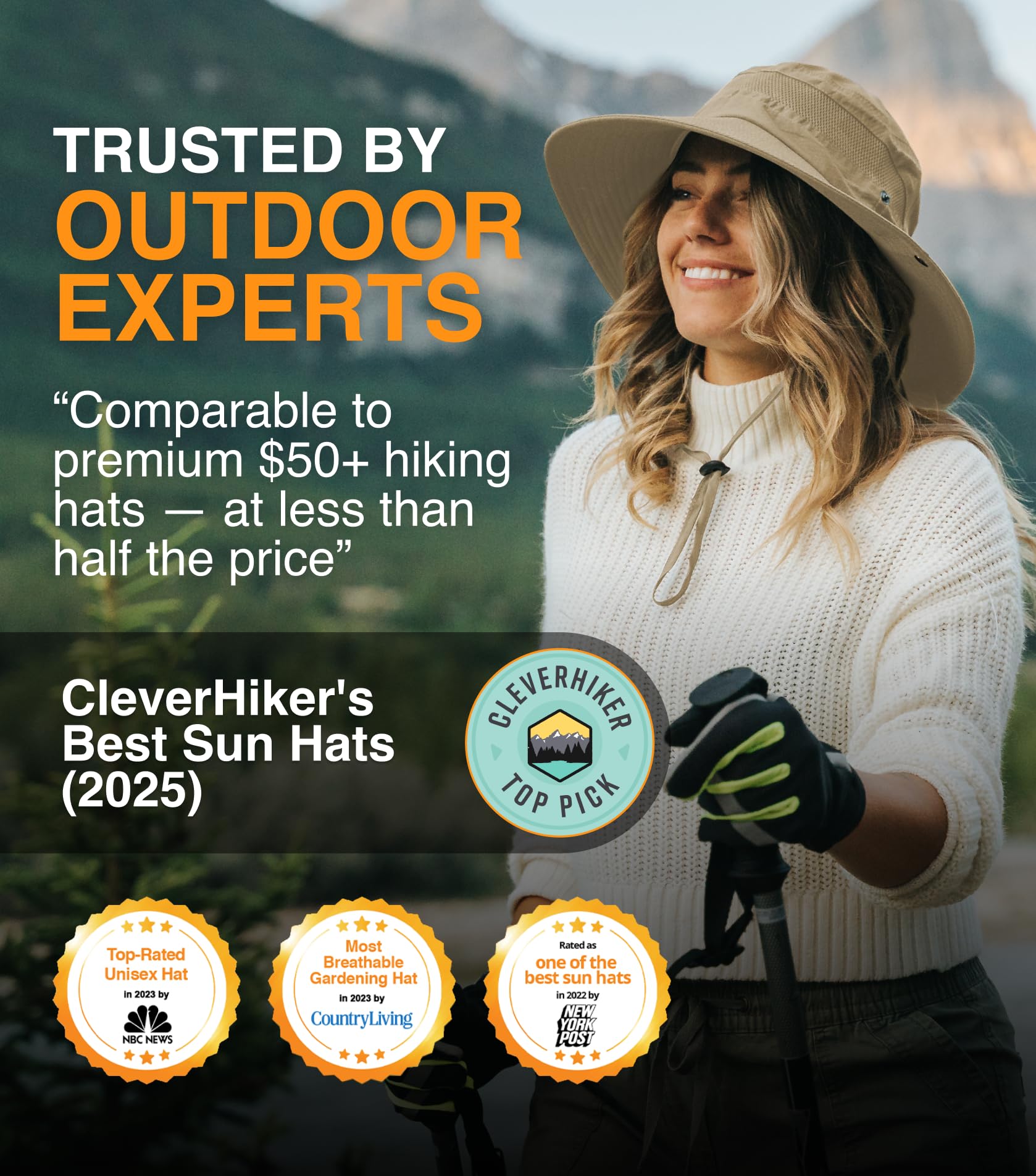 GearTOP Safari Hat for Men Sun Hats for Women UV Protection UPF 50+ Fishing, Gardening, Hiking Hat (22-23 1/2")