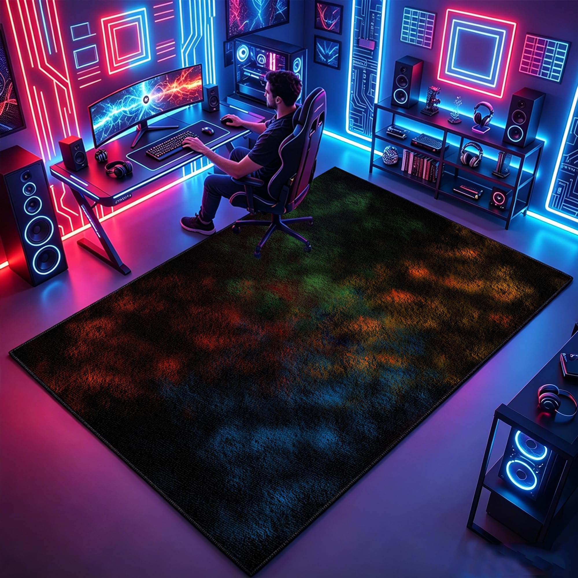 Tappeto con Controller di Gioco, Tappeto da Gaming Antiscivolo per Gamer E Adolescenti 130 x 180 cm per Camera da Letto, Soggiorno, O Stanza dei Giochi Gomma Tappetino per Sedia da Gaming