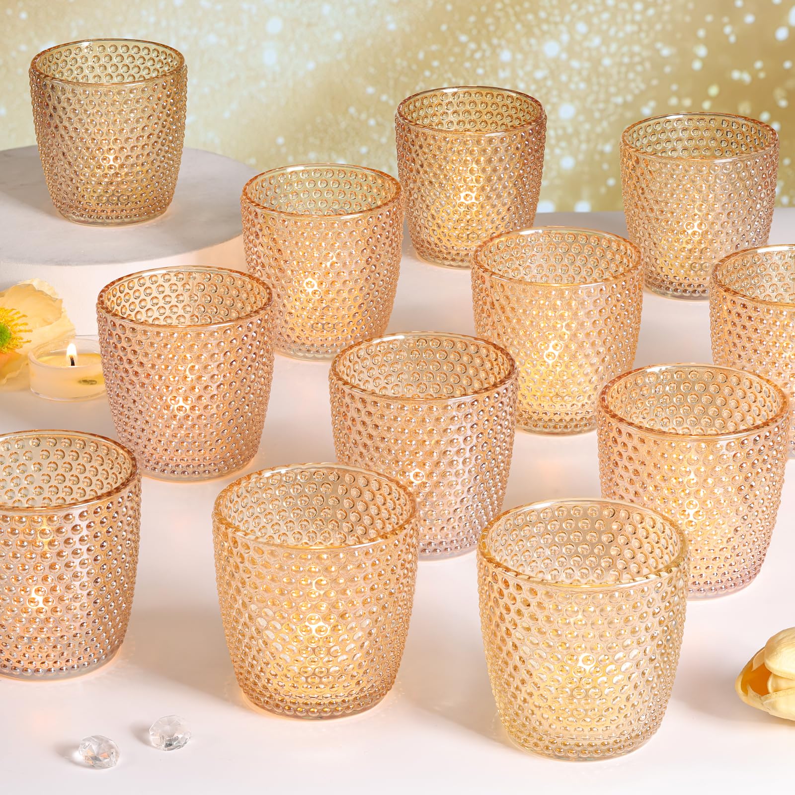 Volens Gold Votive Candle Holder for Table Centerpiece-12 Pcs Large Votives