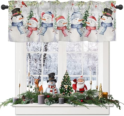 Miniatura 1 de Cenefa de cortinas de muñeco de nieve para dormitorio, sala de estar, árbol de Navidad, cardenales rojos, cortinas y cortinas con bolsillo para