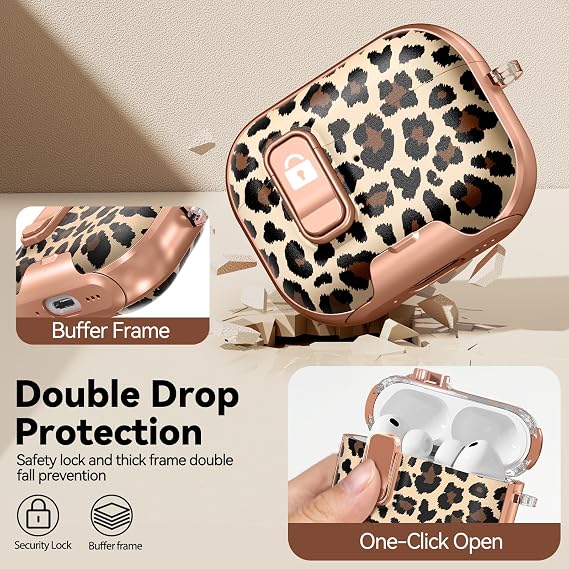 for AirPods Pro 3 Case 2025 with Safety Lock - Leopard Print