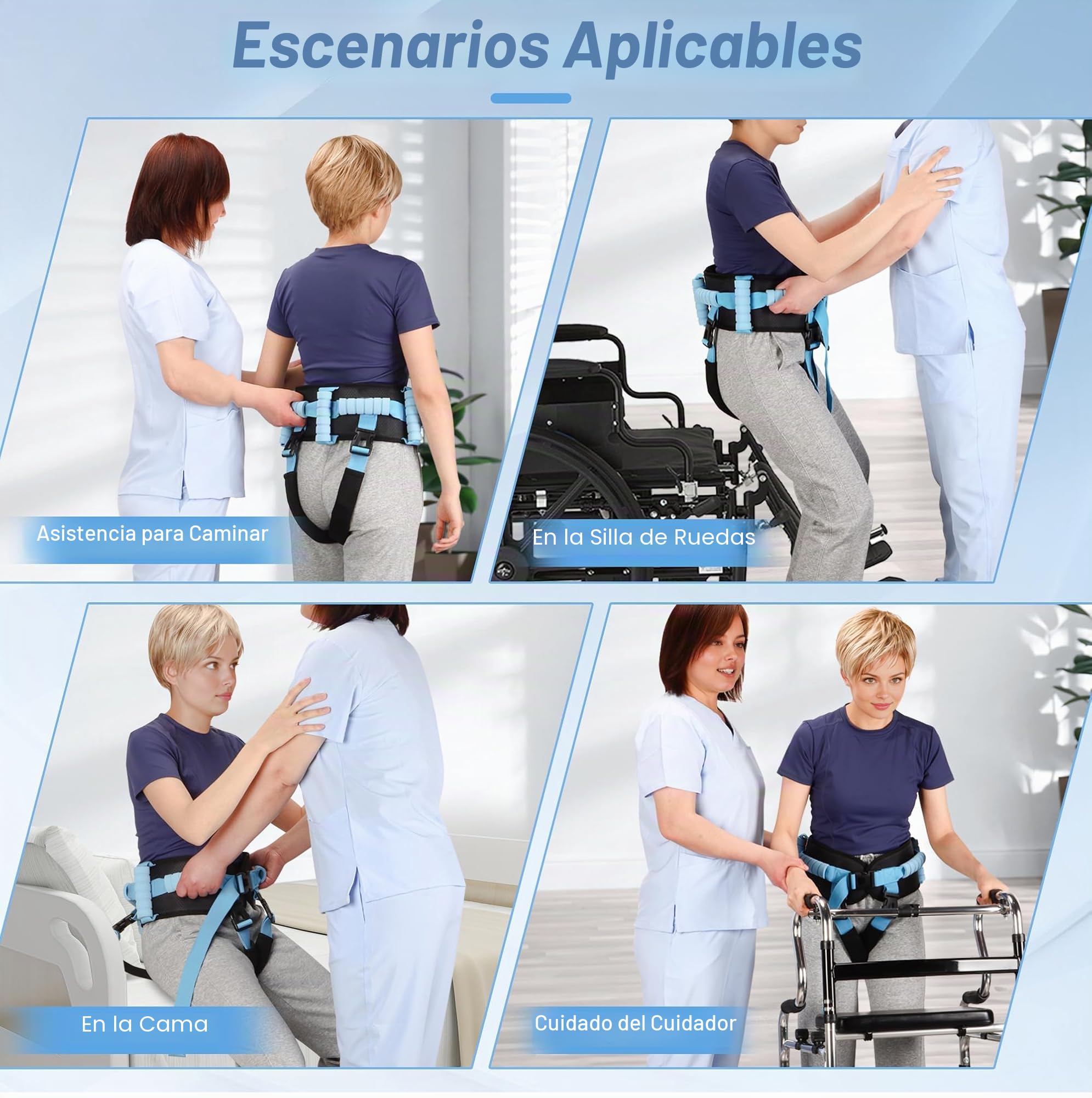 Correas de transferencia para personas mayores con 7 asas y correas desmontables para las piernas, cinturón de transferencia, cinturón de cuidado multifuncional para ancianos para ambulación