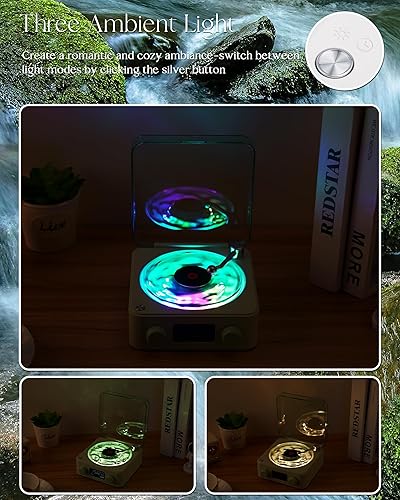 Miniatura 3 de Waves - Altavoz Bluetooth de vinilo, estilo reproductor de discos de vinilo con sonido oceánico, ruido blanco, Bluetooth retro con luz ambiental y