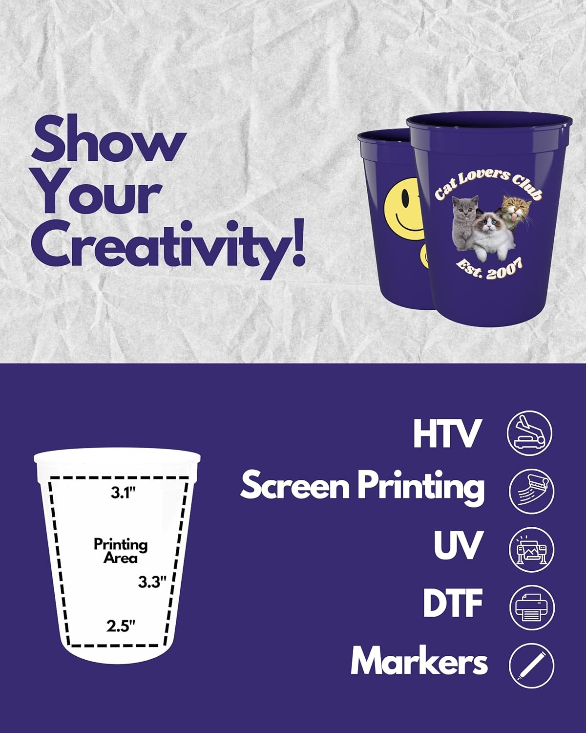 PartyPrints 100 Pack 16 oz Purple Reusable Blank Plastic Cups, Stadium Cups Bulk – BPA Free Top Rack Dishwasher Safe, Party Colored Cups Perfect for Weddng, Birthday Graduation, Clubs