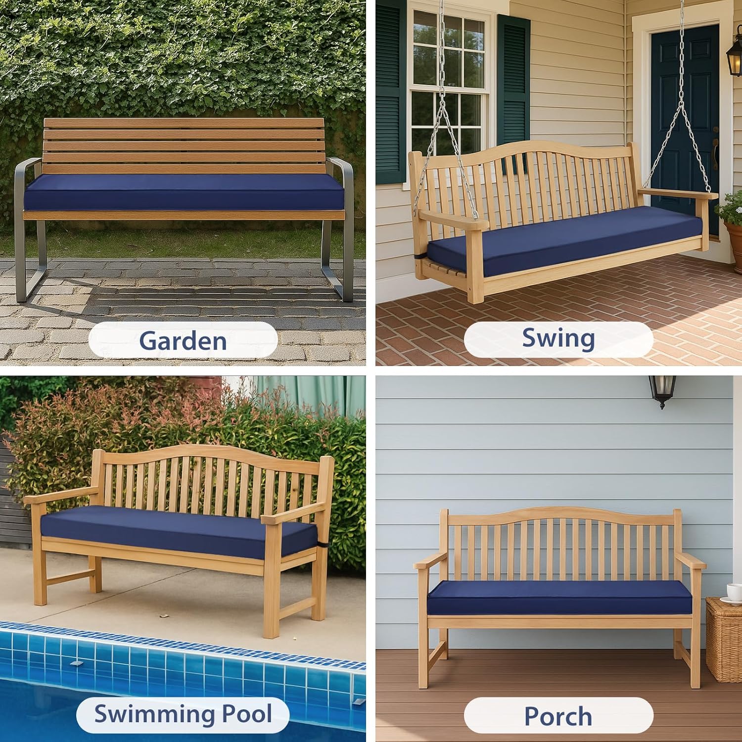 Outdoor Bench Cushion 59x18 Inch, Waterproof Patio Furniture Cushions 3-Year Fade Resistant, Porch Bench seat Cushion Pad for Garden, Sofa,Swing,Loveseat,Indoor with Removable Cover Blue