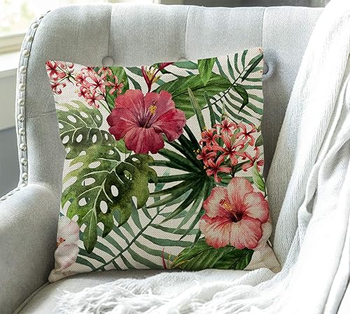 Miniatura 3 de Swono Funda de cojín de lino de arpillera de algodón con patrón floral tropical de acuarela, funda de cojín para sofá, decoración al aire libre,