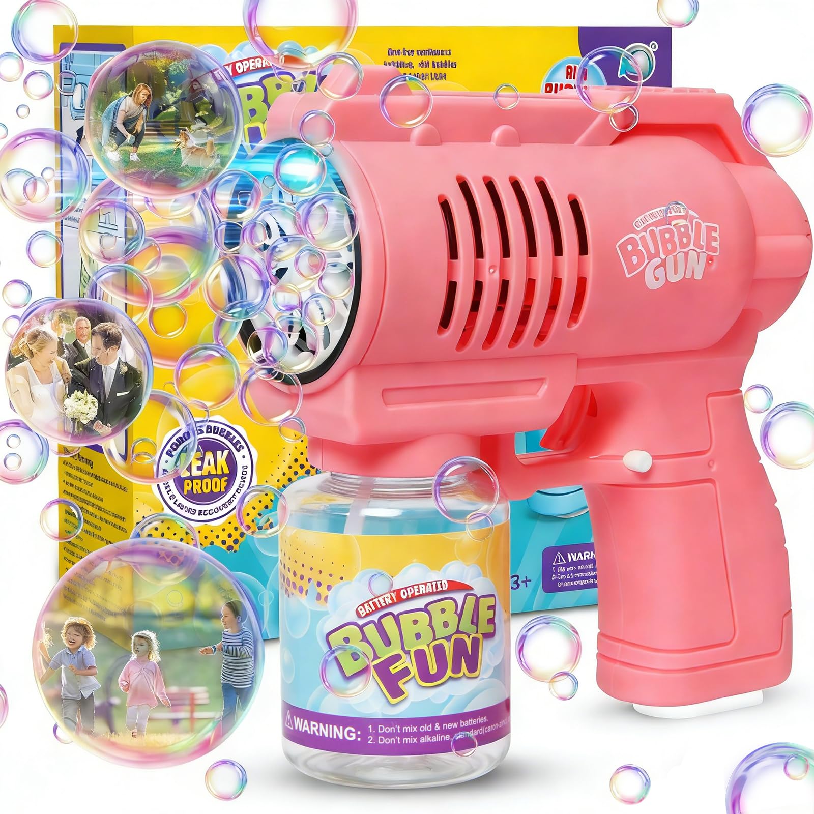 Panamalar Machine à Bulles Automatique – 2 Vitesses – 10 000+ Bulles/min – Réservoir 400 Ml – USB / Piles – Pour Fêtes, Mariage, Extérieur – Blanc