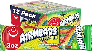 Airheads - Barras Xtremes de caramelo bayas arcoíris agridulce que no se derrite, a granel para cines, teatros y bolsas de fiesta, 3 oz. (paquete de 12)