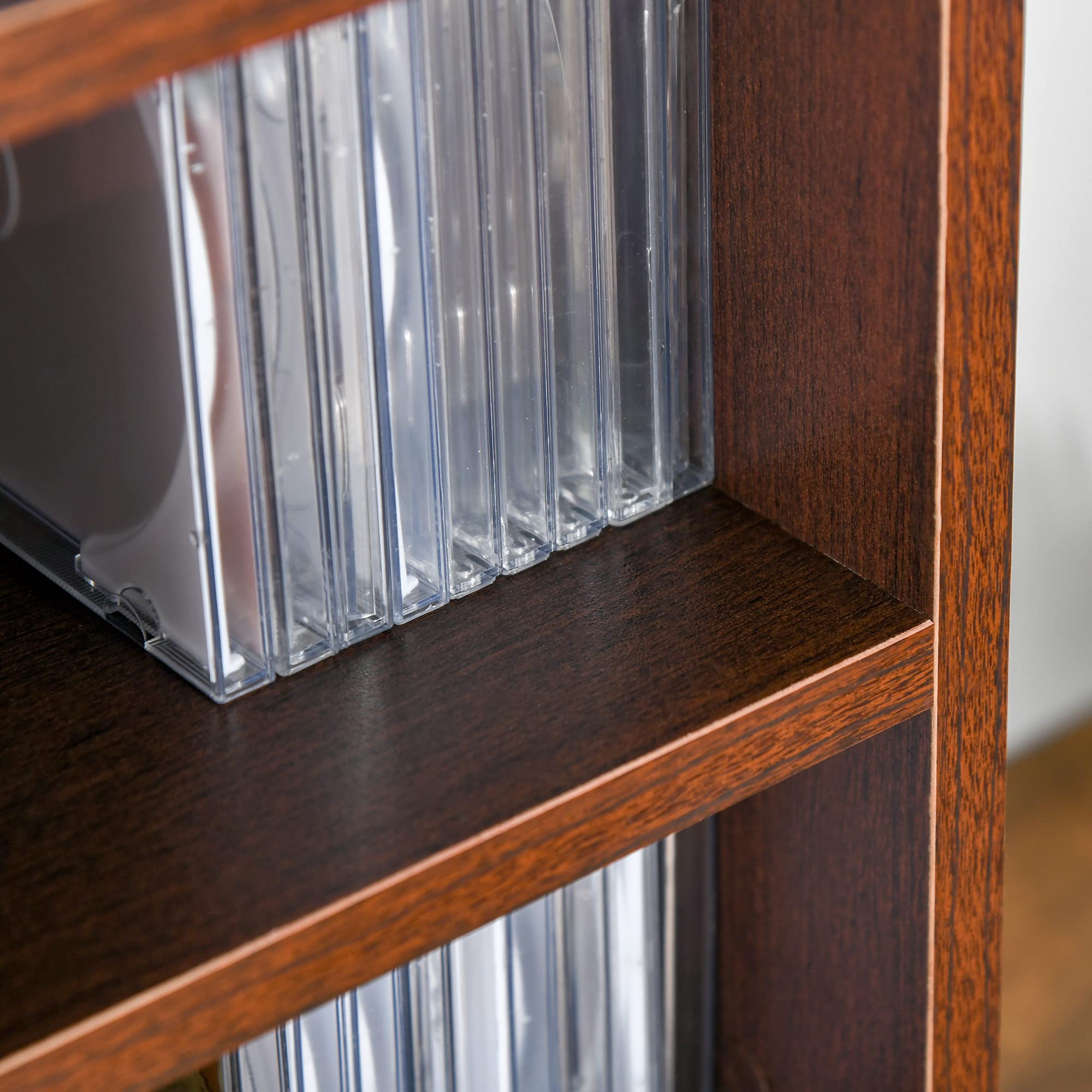 HOMCOM Mobiletto porta CD da Parete con Mensole semplice elegante funzionale in Legno mobile marrone 21 x 20 x 175cm