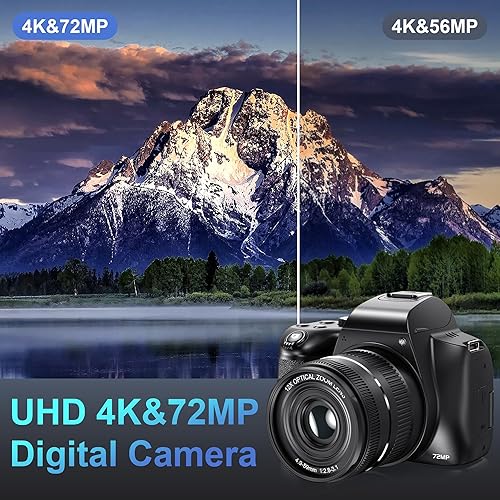 Miniatura 6 de Cámaras digitales 4K para fotografía zoom óptico de 12X con WiFi y control de aplicaciones, cámara de vlogging de 72 MP con pantalla abatible de