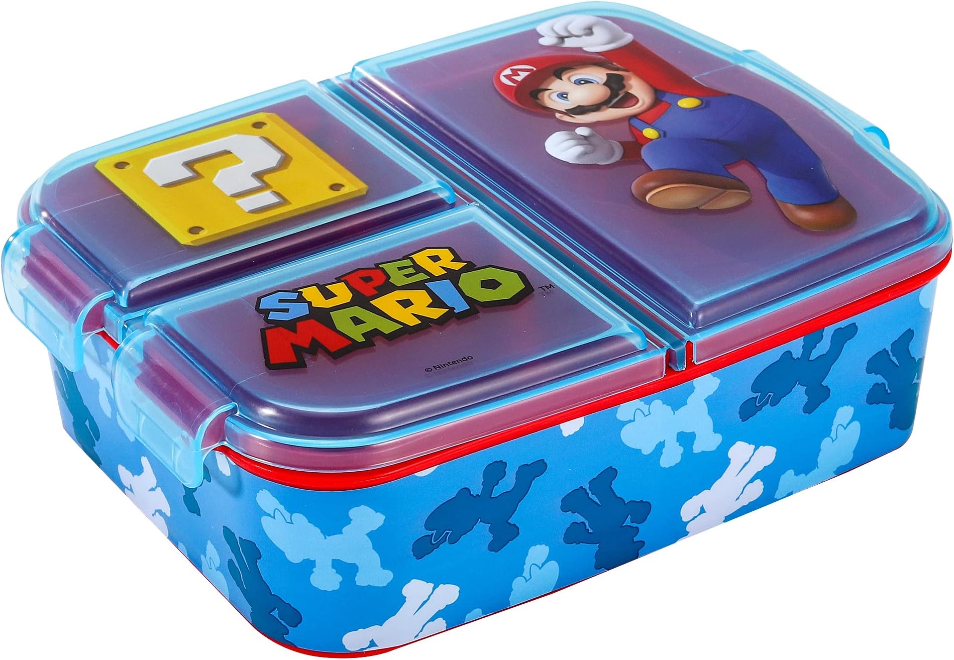 Stor Super Mario Kids Childrens Multi Compartment Rectangular School Travel Lunch Food Box Sandwich Bento Container, BPA Free, 07437