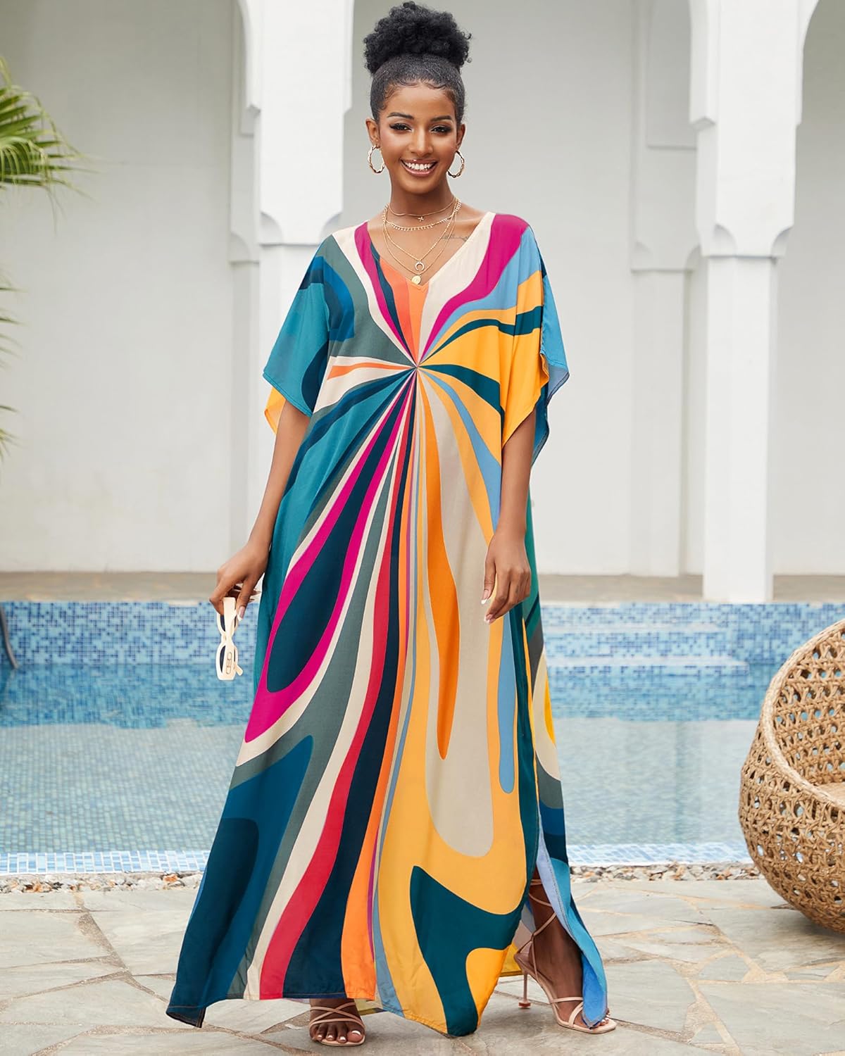 Bsubseach Kaftan Dresses for Women V Neck Batwing Sleeve Plus Size Caftans Swimwear Coverups Maxi Beach Dresses - Image 8