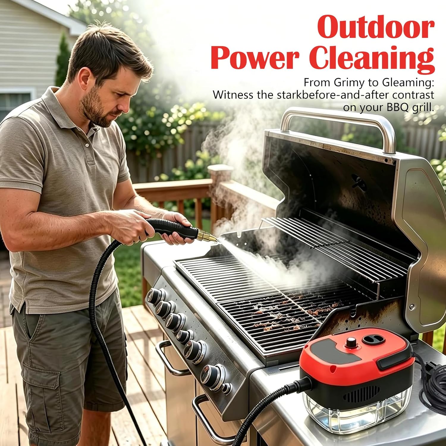 2500w Handheld High-Temperature Pressurized Steam Cleaner,10 In 1 Handheld Pressure Multi Purpose Cleaner, for Car Engine Furniture, Kitchen, Bathroom,Home Use (Red)