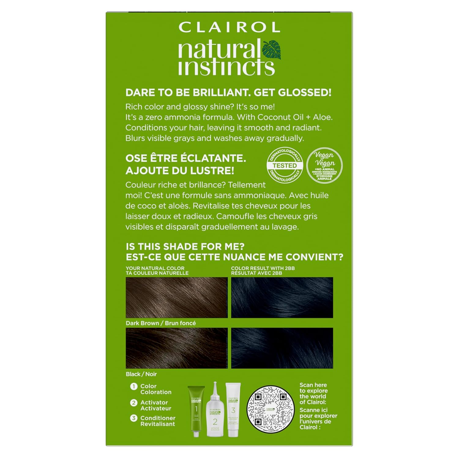 Clairol Natural Instincts Demi-Permanent Hair Dye, 2BB Blue Black | Ammonia‑Free, Vegan Hair Color with Coconut Oil & Aloe Vera | Pack of 1