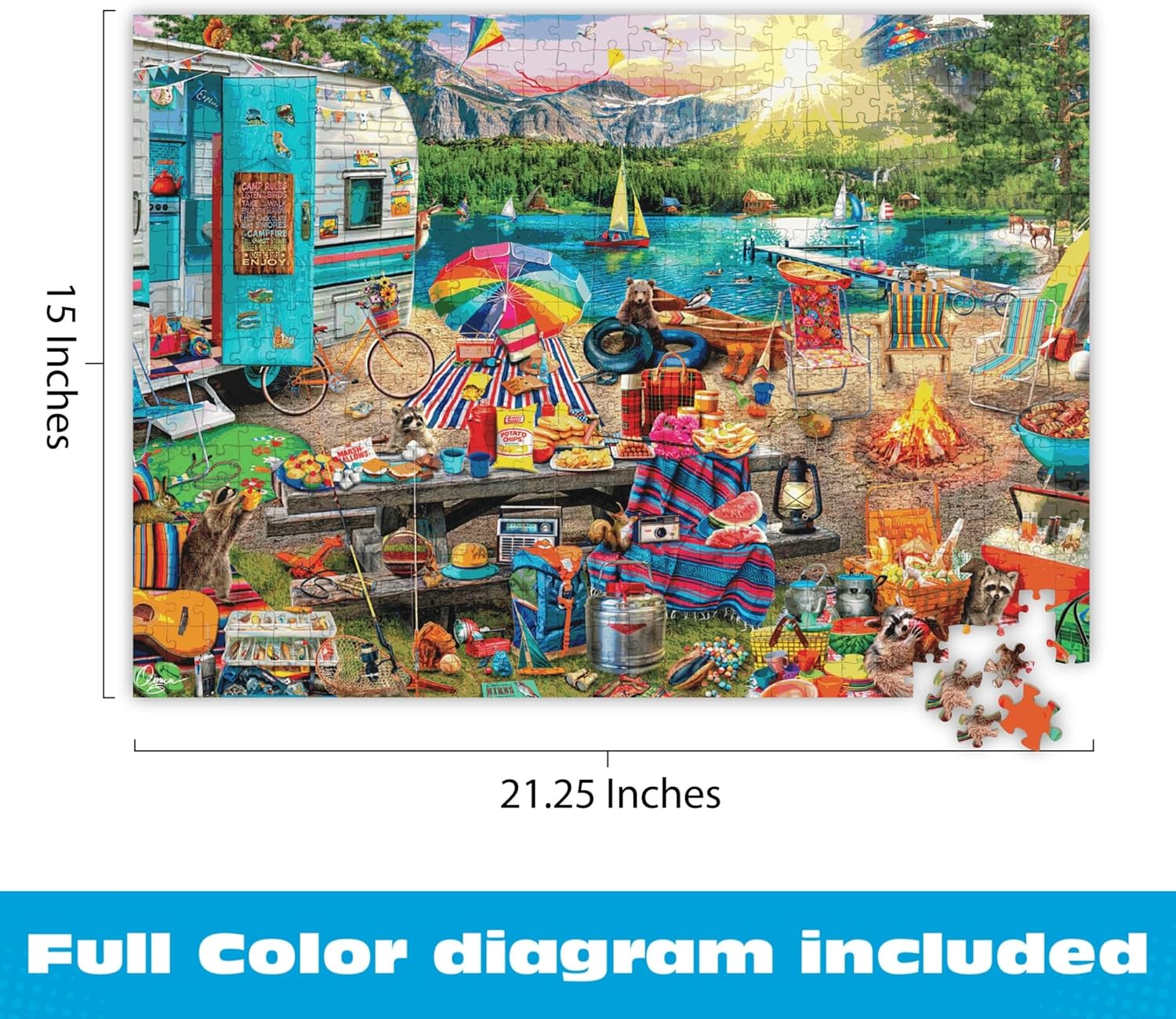 Buffalo Games - Aimee Stewart - Family Campsite - Look Closer - 500 Piece Jigsaw Puzzle for Adults with 10 Hidden Images - Challenging Puzzle for Game Nights - Finished Size 21.25 x 15.00