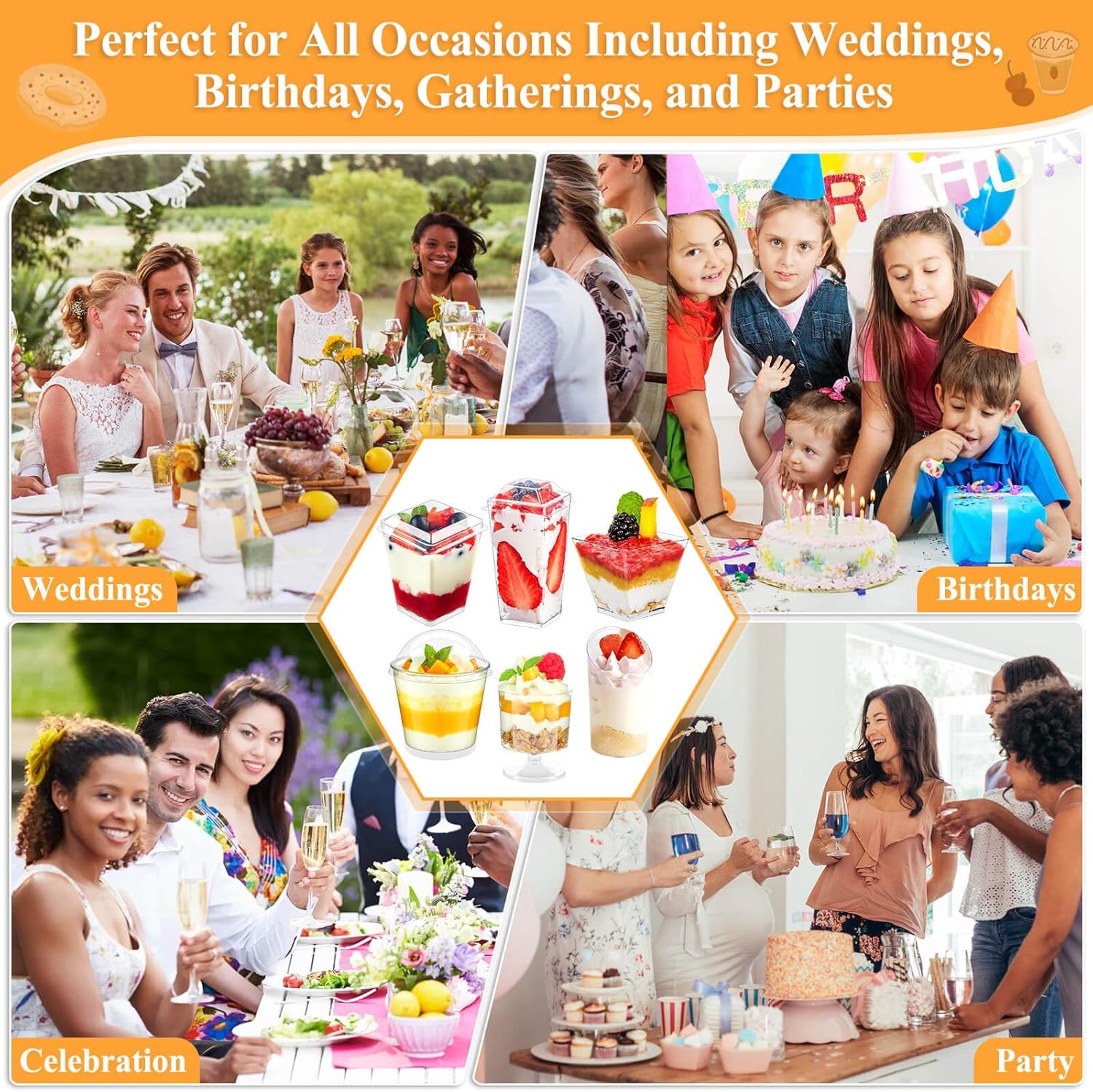 425 Pack Plastic Dessert Cups with Lids and Spoons, 3 oz and 5 oz Mini Dessert Cups with Spoons, Clear Yogurt Cups with Lids, Small Appetizer Cups for Fruit Party Pudding Shooter