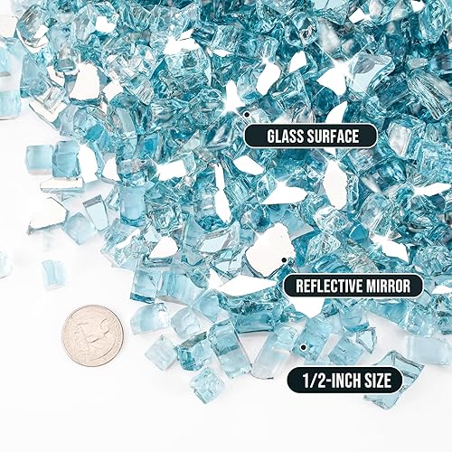 Miniatura 2 de Skyflame Vidrio de fuego de 10 libras para chimenea, hoguera y paisajismo, 12 pulgada azul aguamarina reflectante