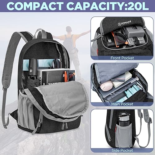 Miniatura 4 de ZOMAKE Mochila de senderismo ligera y plegable de 20 litros  Mochila de senderismo de viaje pequeña  Resistente a desgarros plegable para acampar,