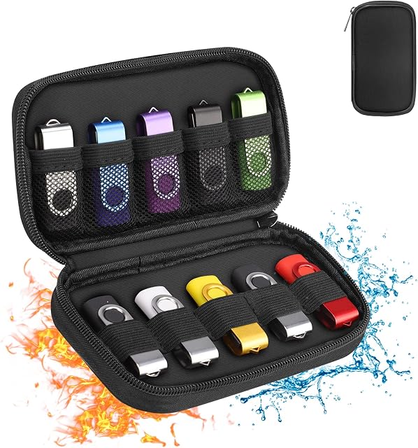 USB Flash Drive Case Fireproof USB Storage Case Water Resistant Drive Case Organizer Protection For Up To 10 Flash/Key Drive USB Holder Electronic Accessories Organizer(Case Only)