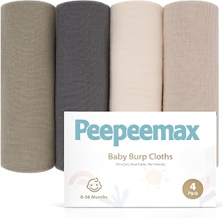 Mussole Neonato Cotone 50x25cm, 4 Pezzi 100% Mussola Cotone per Ragazzi e Ragazze, Morbido, Traspirante ed Estremamente Assorbente Mussola Bambini, Grigio Neutro