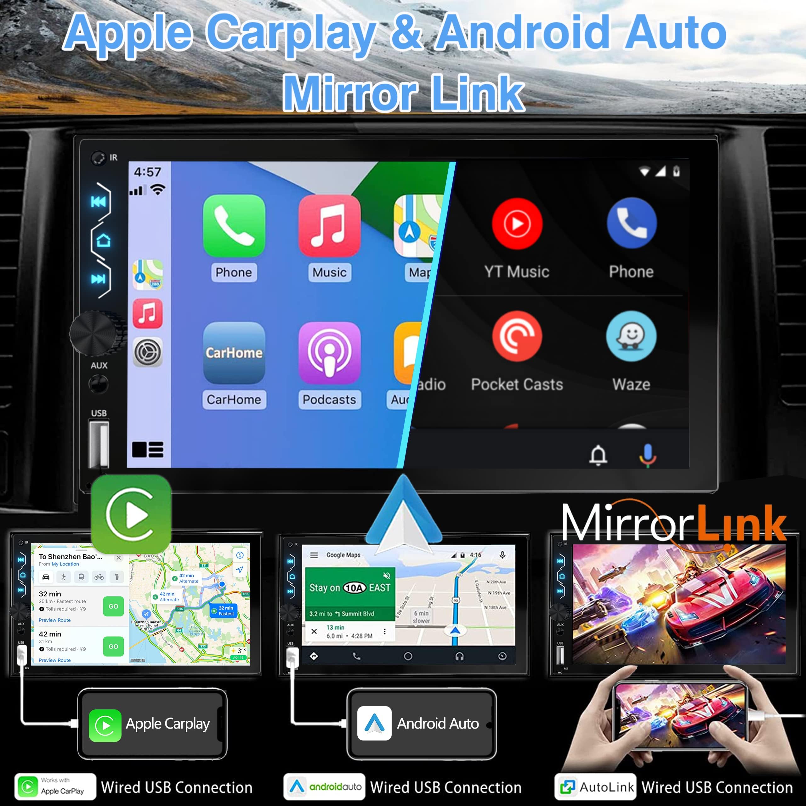 Double Din Car Stereo With Apple CarPlay Android Auto, Car Radio - View #11