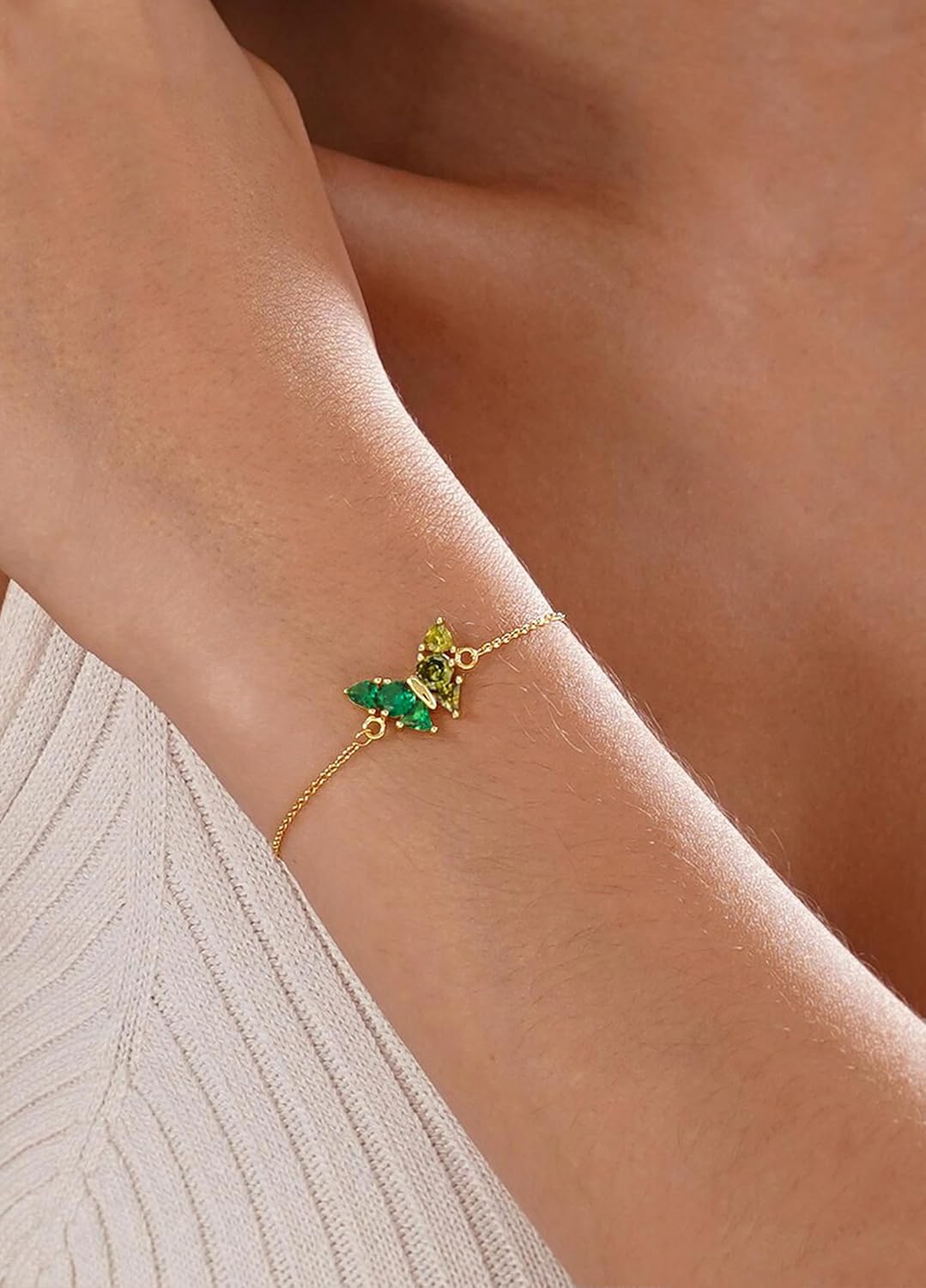 Dainty Birthstone Bracelet for Women Butterfly Charm Bracelet 14K Gold Plated Friendship Bracelets Jewelry Gifts for Mom Best Friend - Image 3