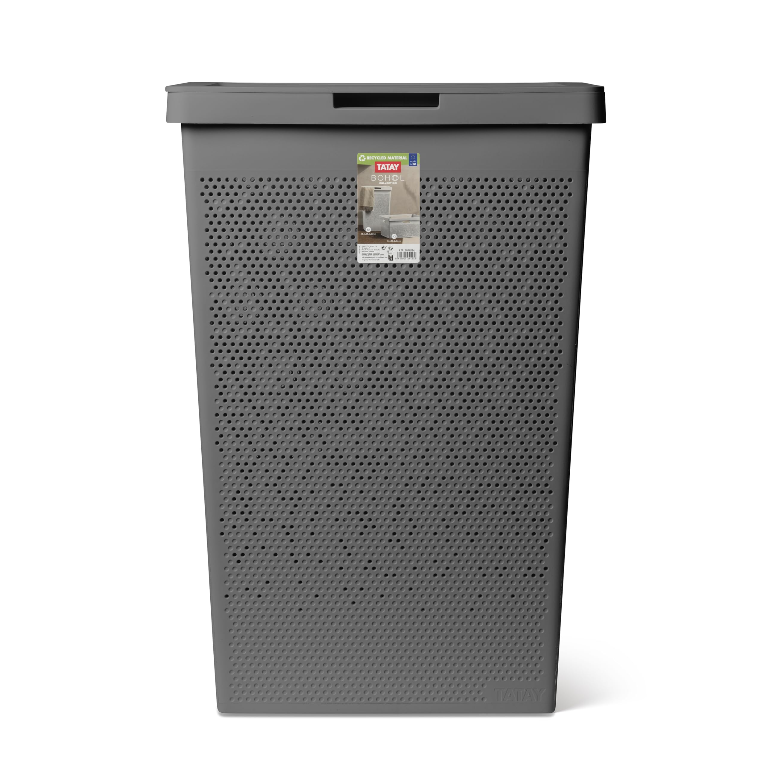 TATAY Cesto Biancheria Bohol 42,5x33,5x60 cm Senza BPA Design Minimalista | Cesto Biancheria Casa | Capacità 60 L | Plastica 100% Riciclata | Ventilazione Ottimale | Coperchio Ribaltabile, Grigio