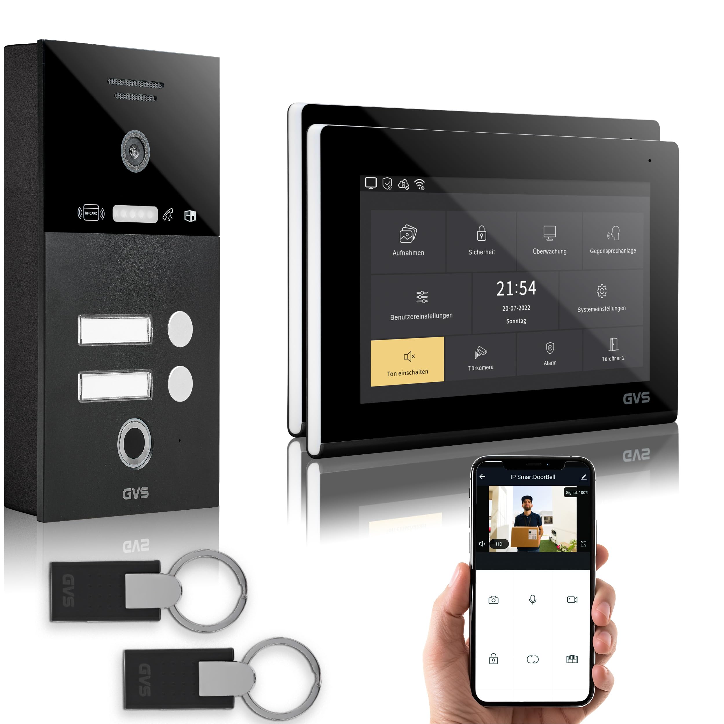 GVS Video Türsprechanlage 2-Familienhaus - RFID + Fingerprint - 2X 7 Zoll