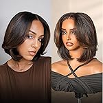 LUVME HAIR 5X5 Layered Cut Bob Wig 100% Human Hair Wigs Glueless 10 Inches Bob Pre Cut Plucked Lace Short Wig Ready To Go Bleached Knots Middle Part Brown Highlight Wigs