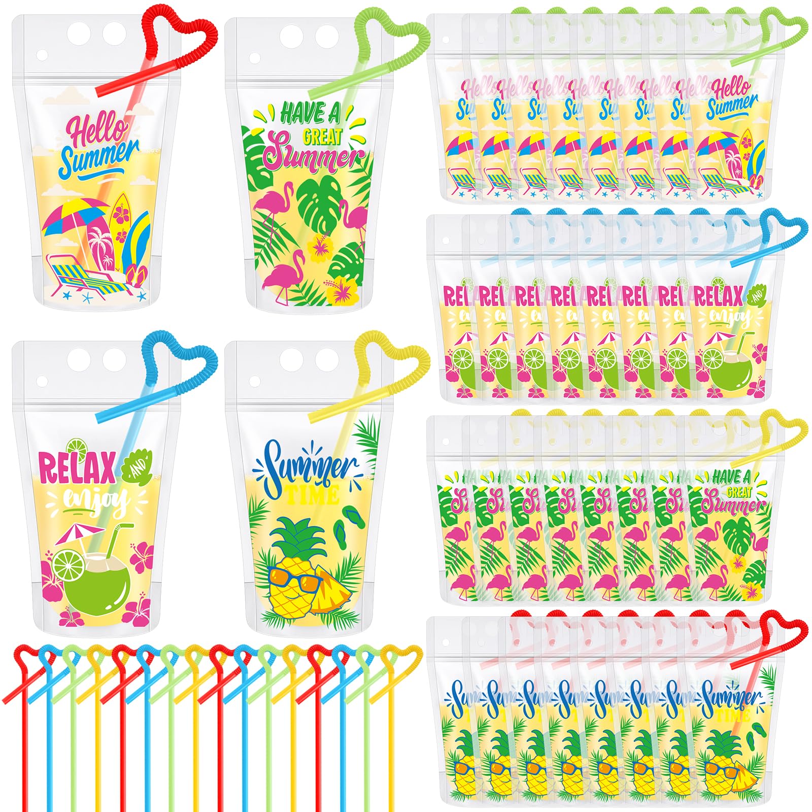 Summer Drink Pouches with Straws - 100 Pack -1